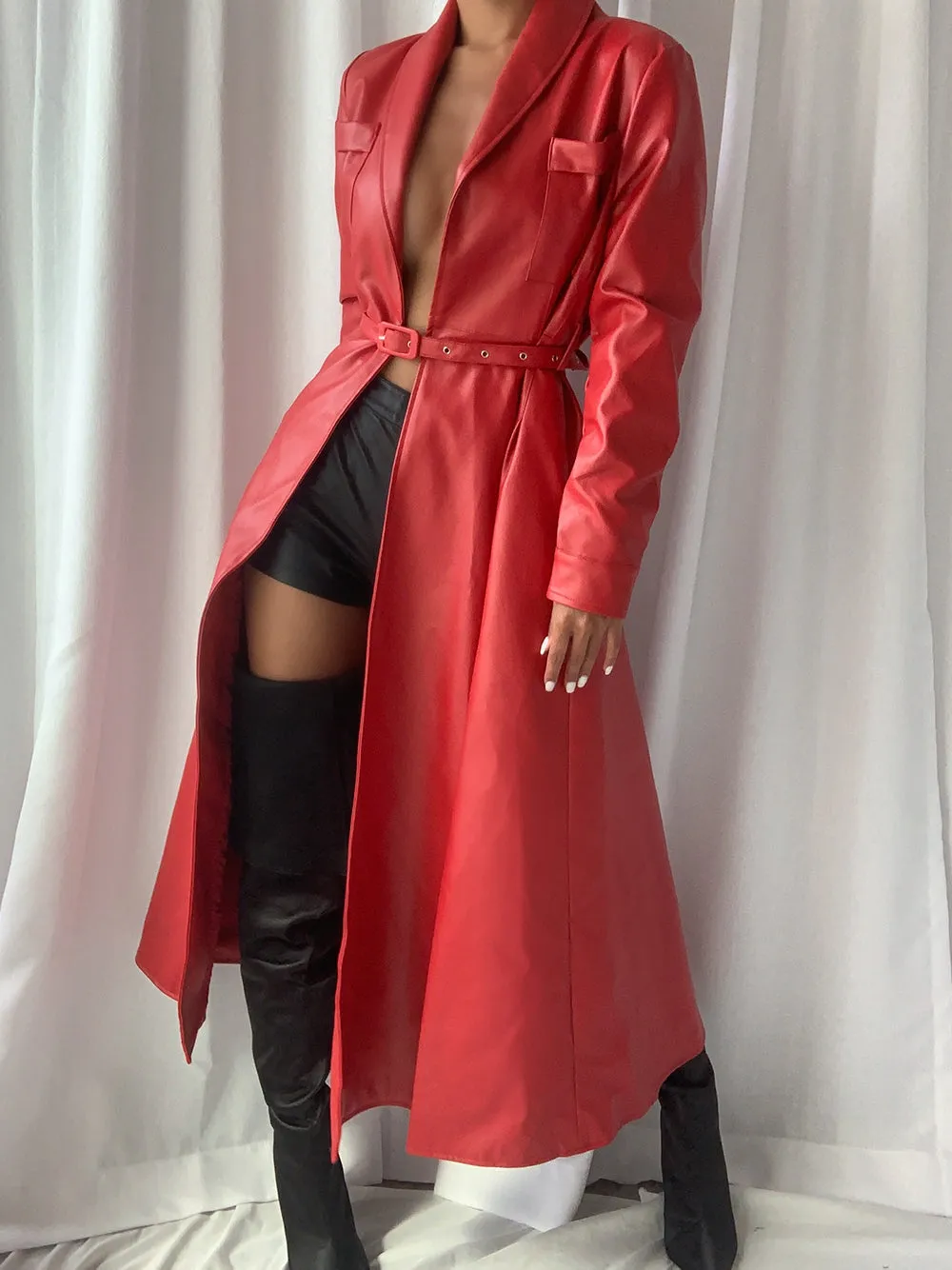 Maxi Leather Trench Coat by HOUDA.