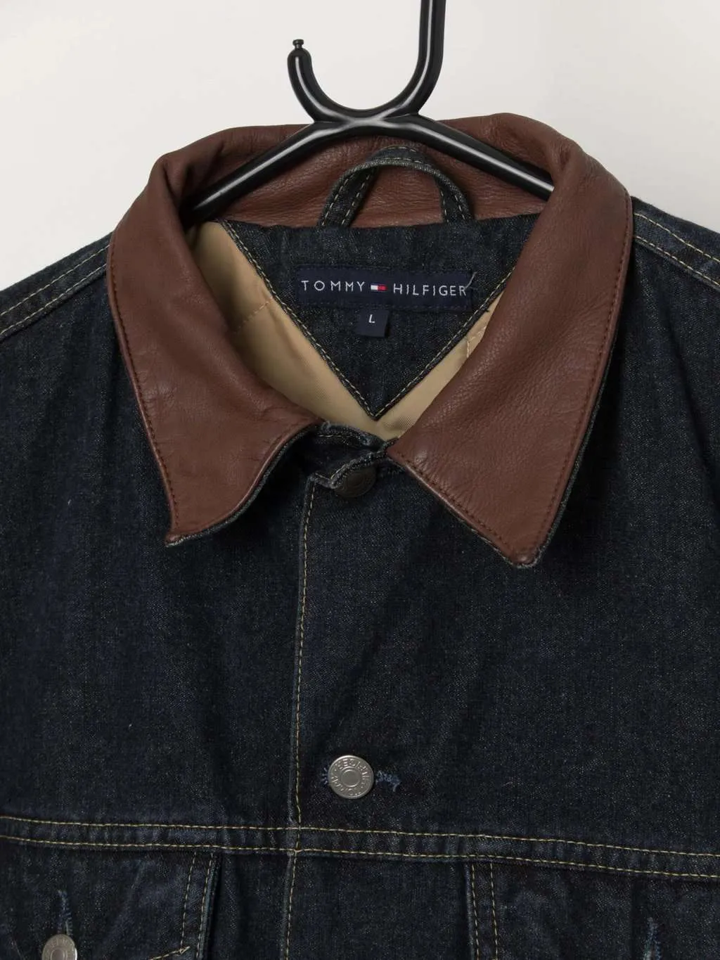 Medium Tommy Hilfiger Padded Denim Jacket with Leather Collar for Men