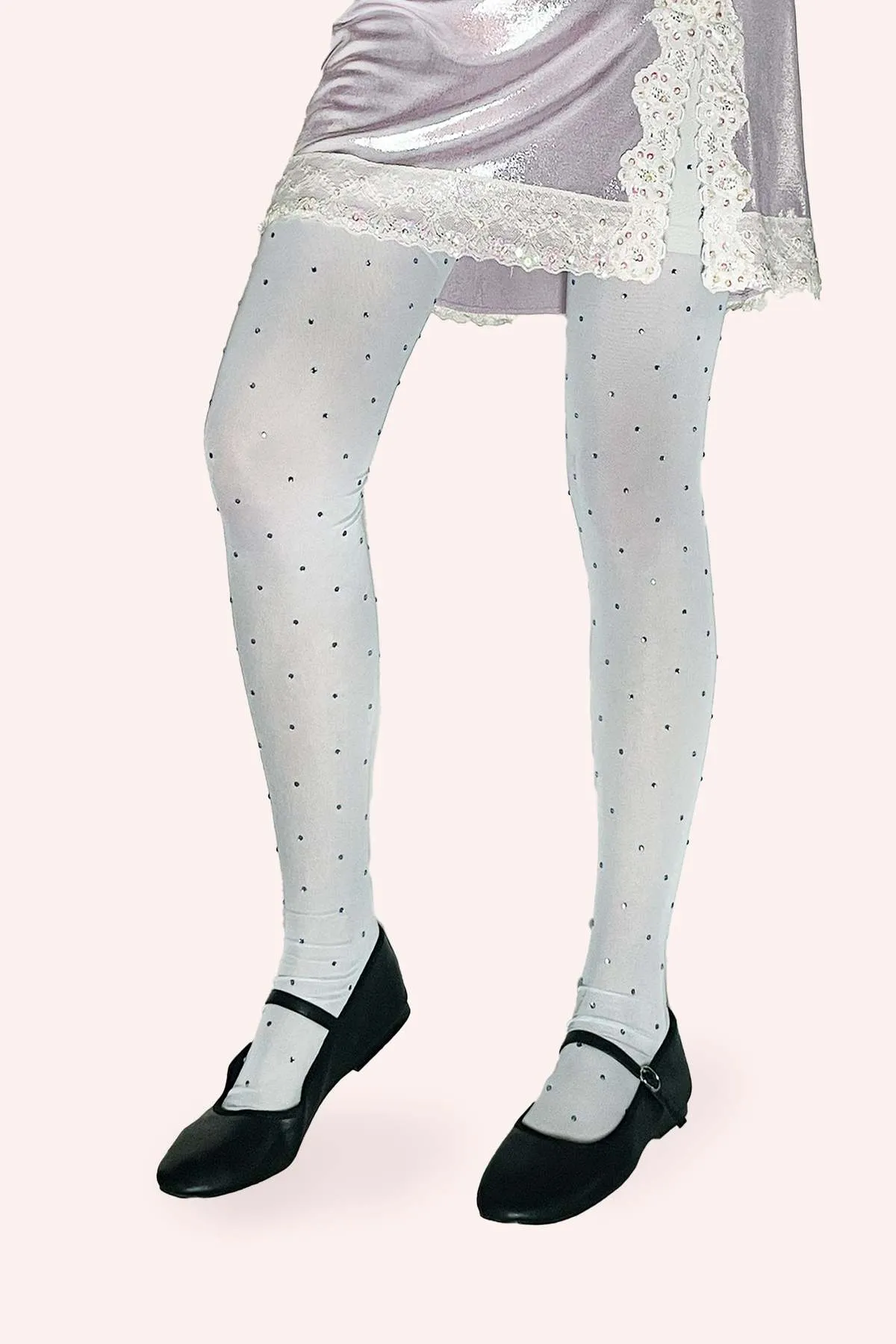 Mesh Leggings Rhinestone Powder Blue