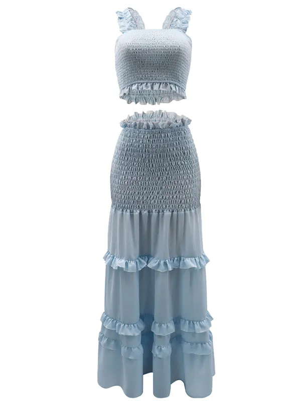 Blue Ruffle Baby Shower Maternity Maxi Dress