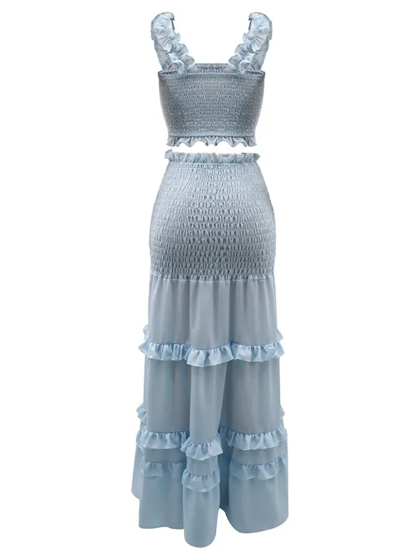 Blue Ruffle Baby Shower Maternity Maxi Dress