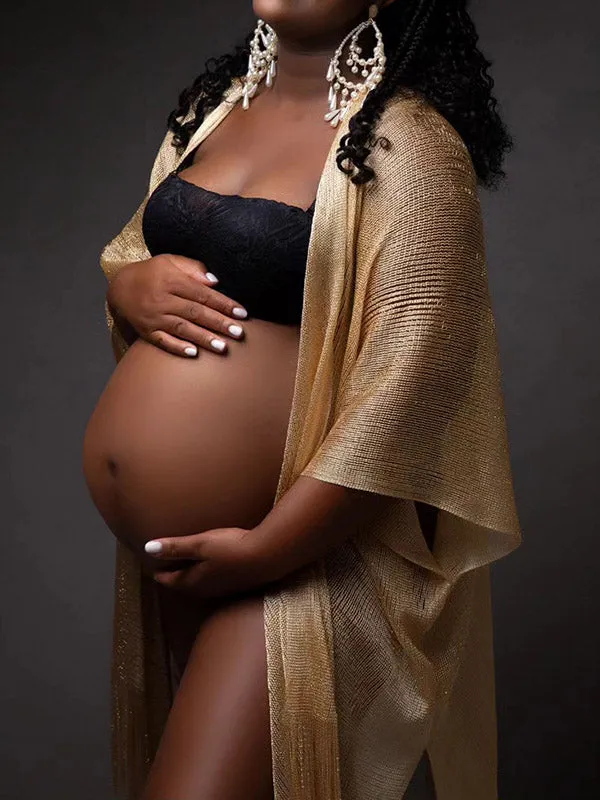 Elegant Maternity Photoshoot Midi Dress with Golden Tassel, Bright Wire, and Flowy Cover-Ups - Momnfancy