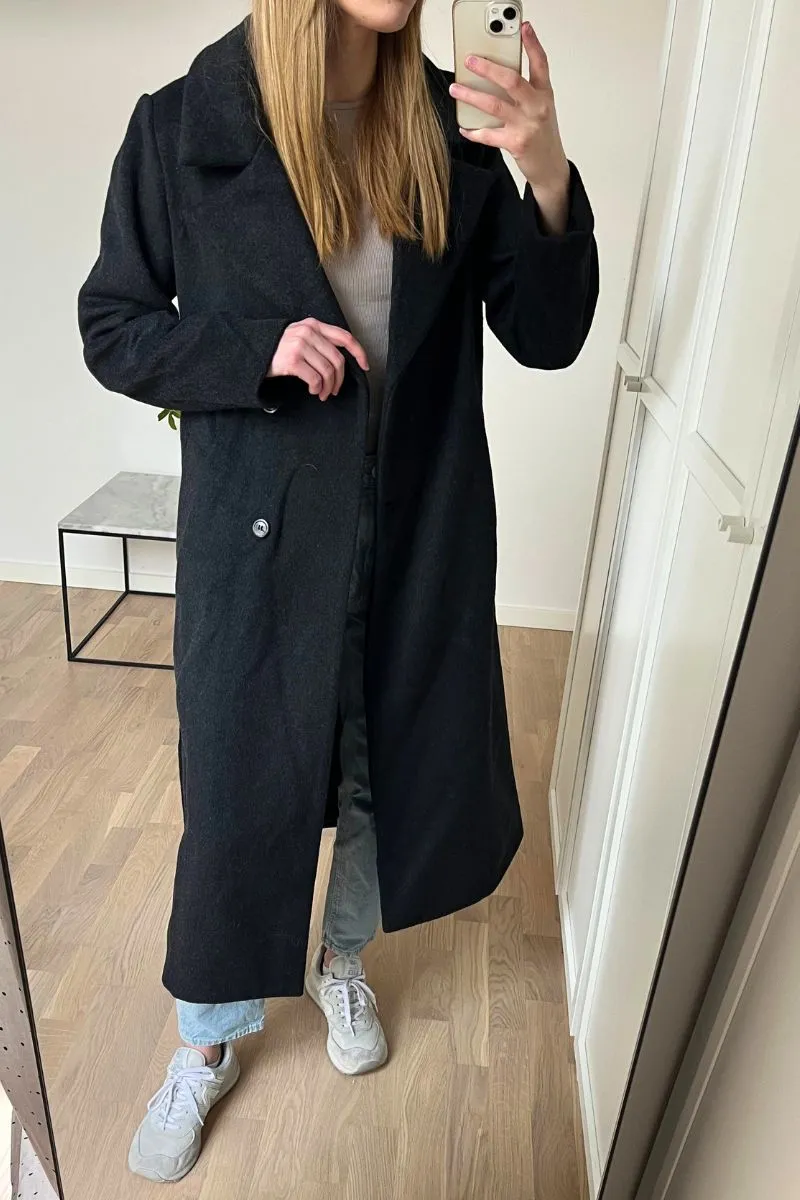 Neo Noir Dark Grey Edgar Wool Coat - Jakke