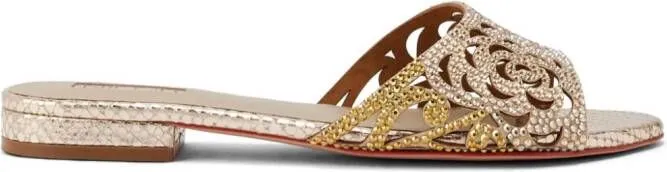 NICOLI Gold Esmee Crystal-Embellished Leather Sandals