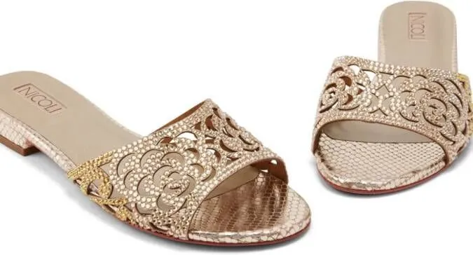 NICOLI Gold Esmee Crystal-Embellished Leather Sandals