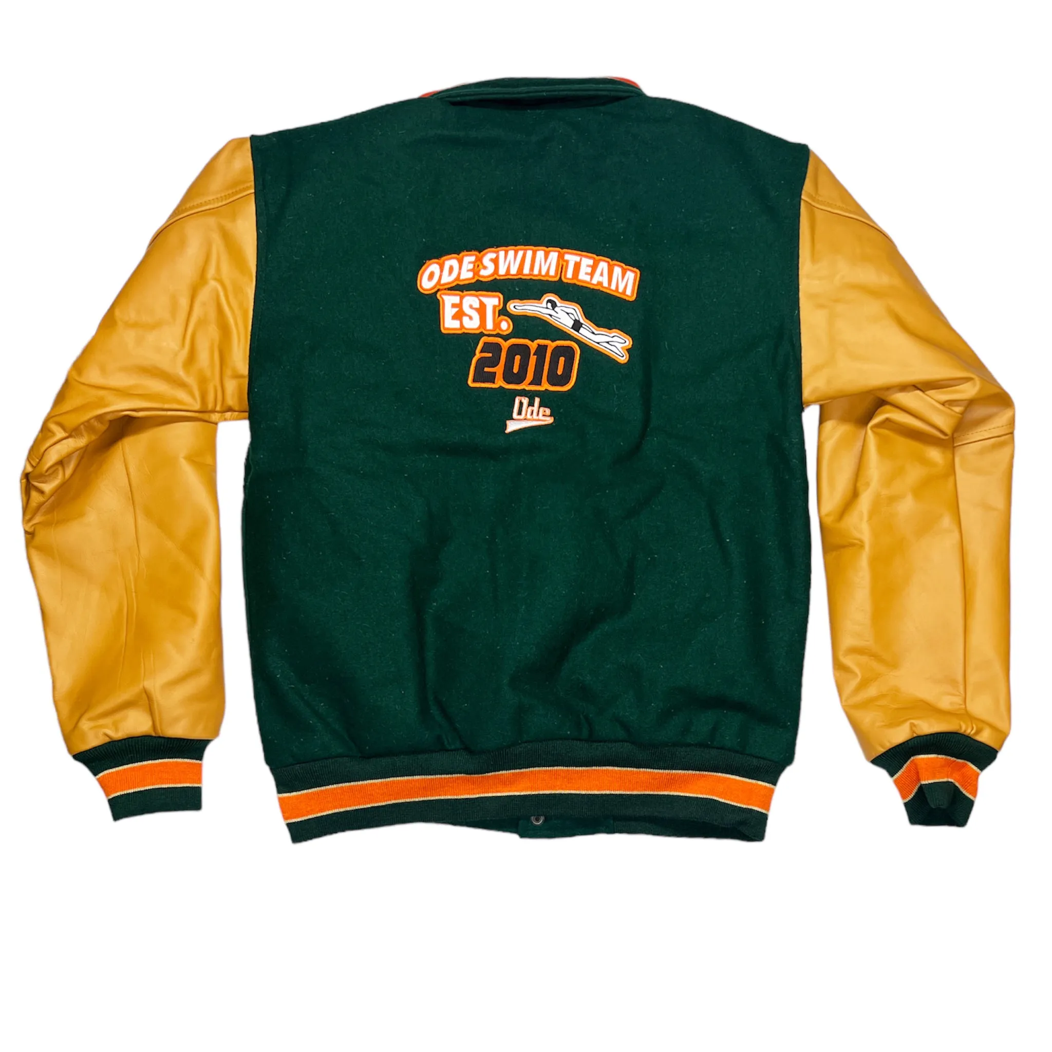 ODE Swim Team Green Orange Varsity Jacket