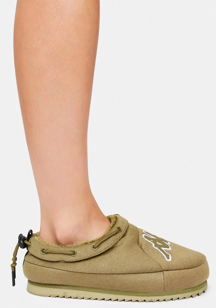 Olive Sneaker Mules with Logo Detail