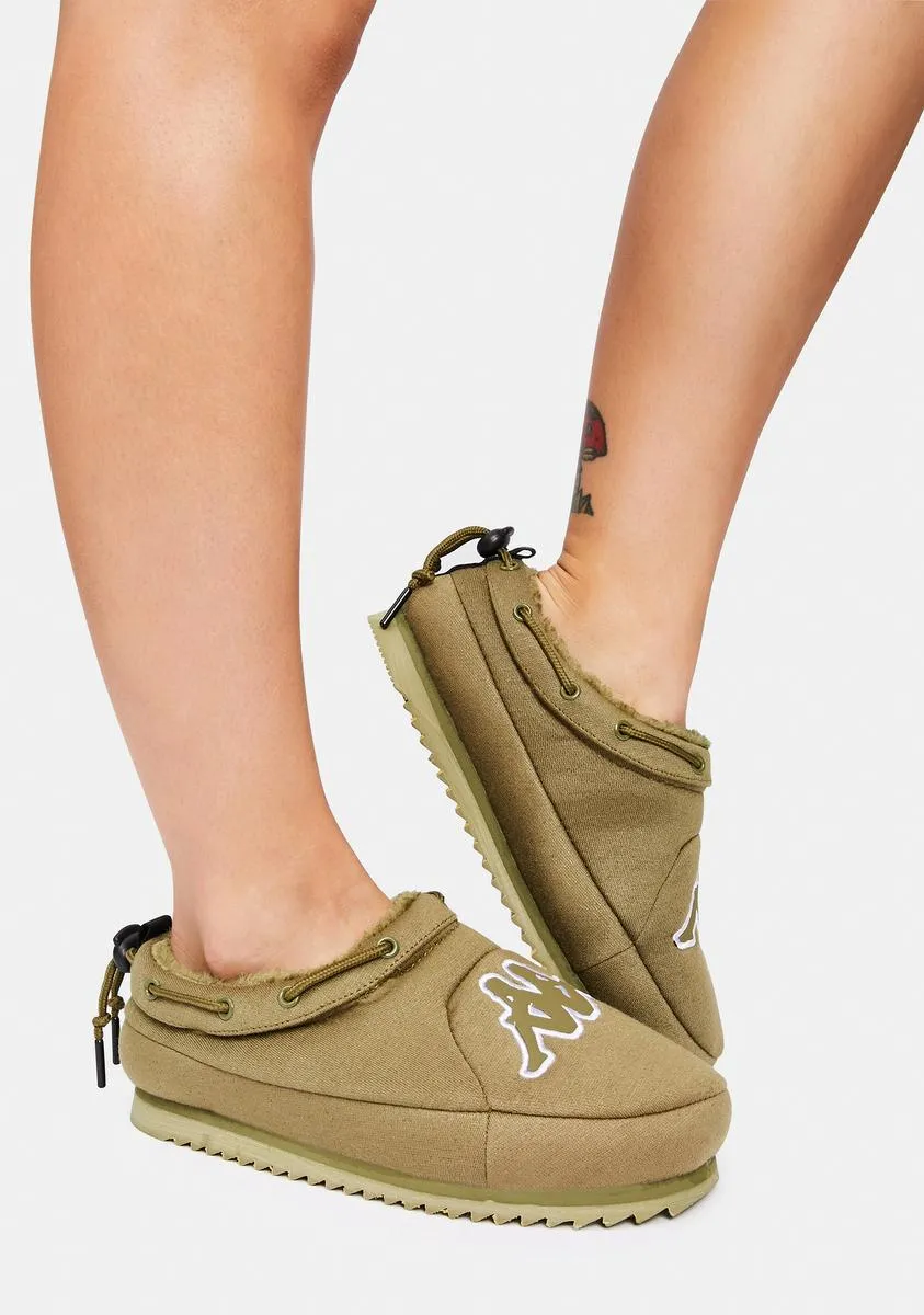 Olive Sneaker Mules with Logo Detail