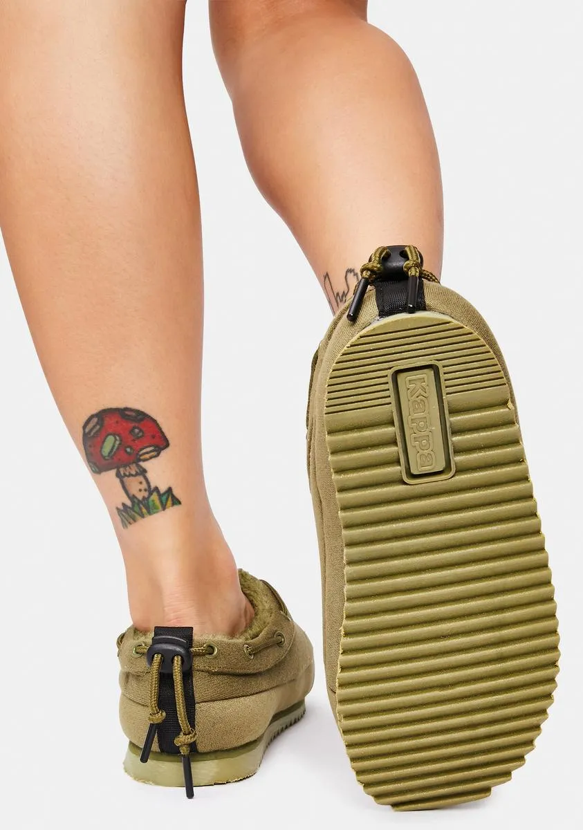 Olive Sneaker Mules with Logo Detail