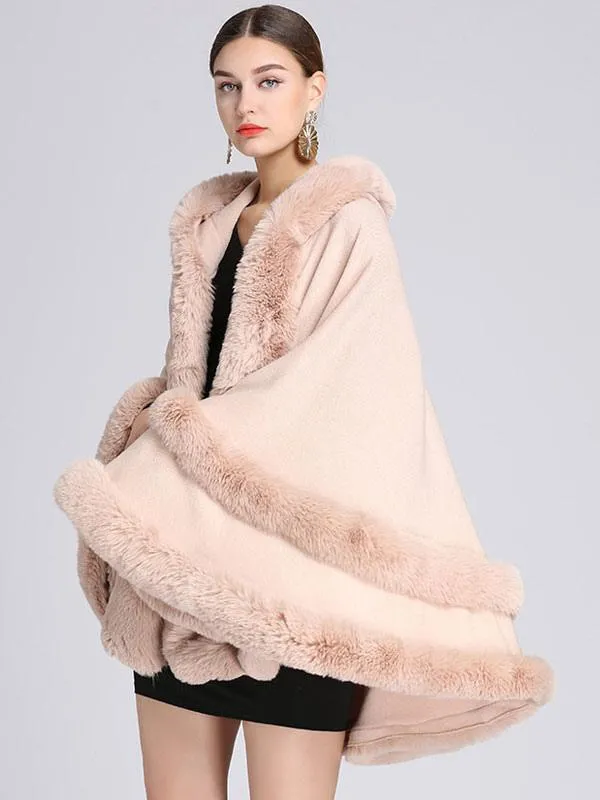 Oversized Faux Fur Cape Women's Poncho Coat Winter Outerwear 2024