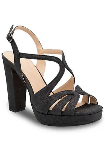 Paradox London Black Glitter Platform Sandals Grattan