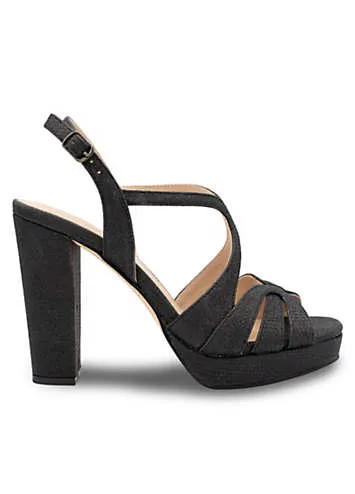 Paradox London Black Glitter Platform Sandals Grattan