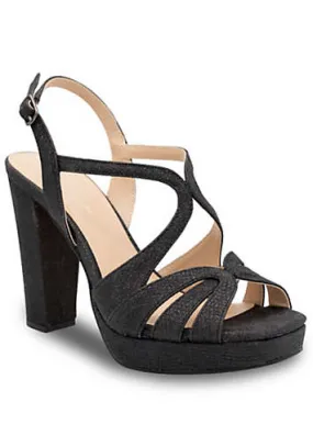 Paradox London Black Glitter Platform Sandals Grattan