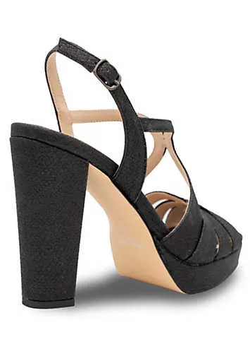 Paradox London Black Glitter Platform Sandals Grattan