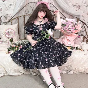 Pink Rose Print Casual Lolita Dress - Princess Style