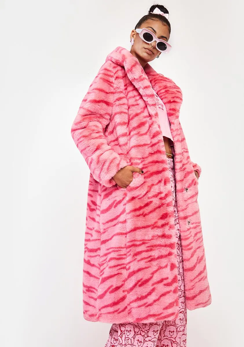 Pink Tiger Kai Faux Fur Coat - Women's Trendy Outerwear