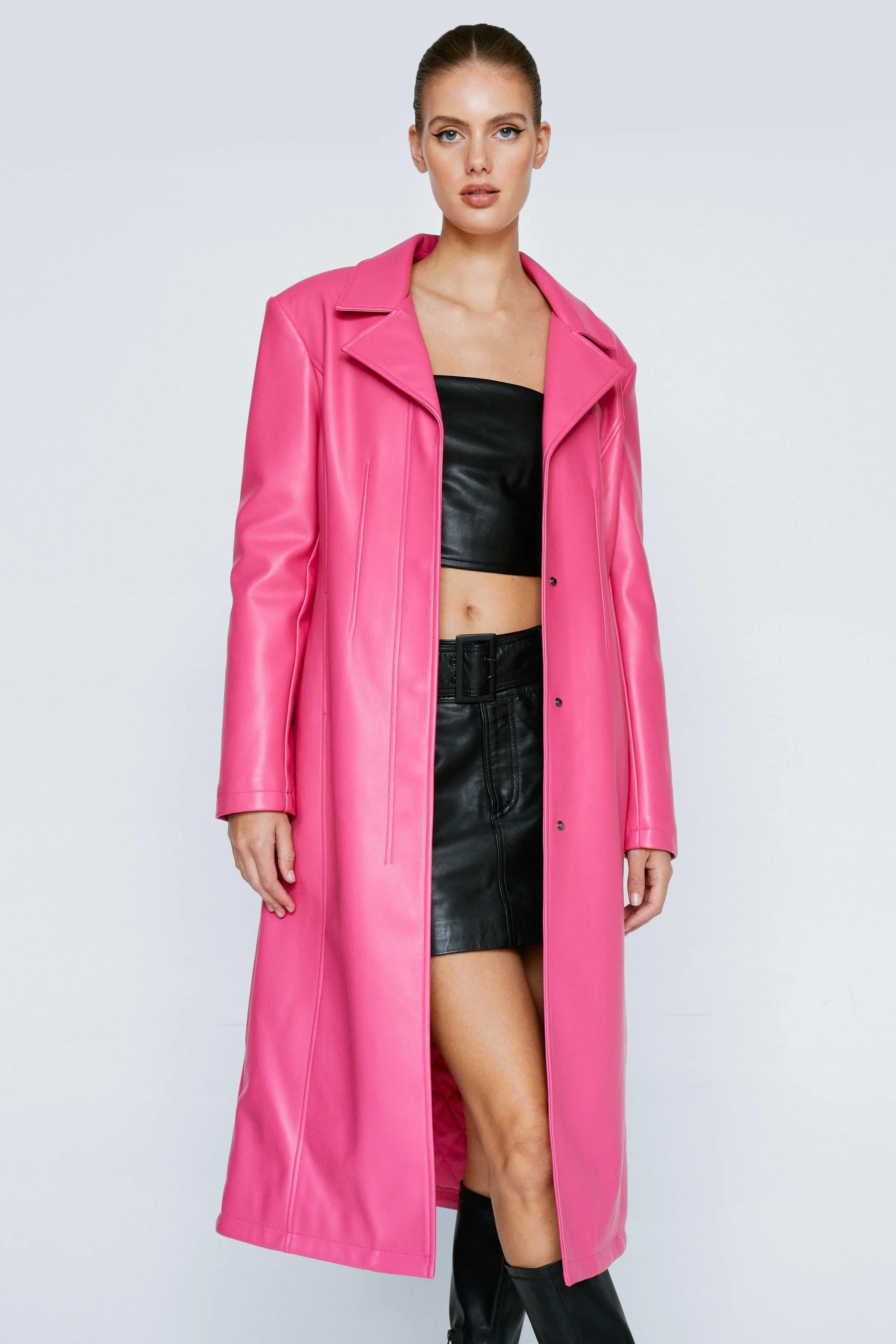 Faux Leather Long Coat