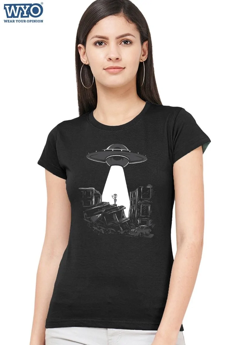 Quirky Women's Tshirt Hello Earthling Alien