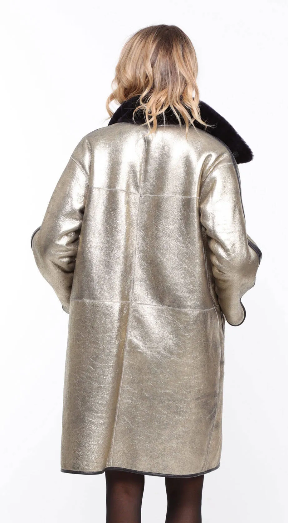 Reversible Navy Gold Gaby Sheepskin Coat