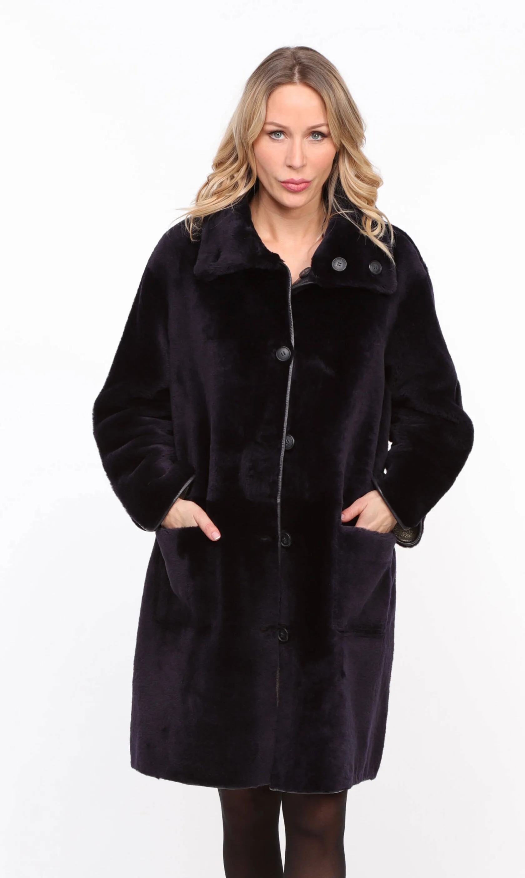 Reversible Navy Gold Gaby Sheepskin Coat