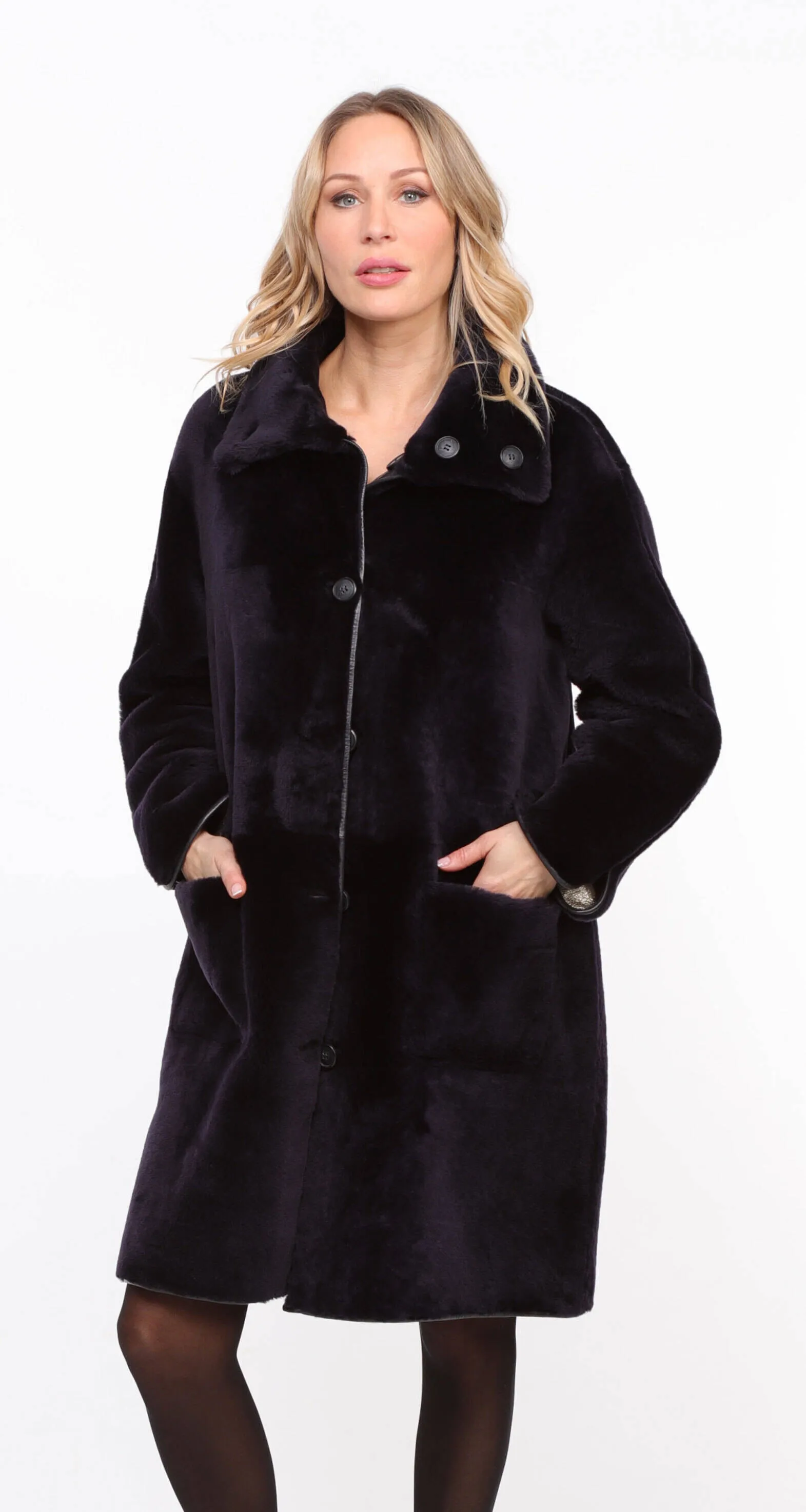 Reversible Navy Gold Gaby Sheepskin Coat