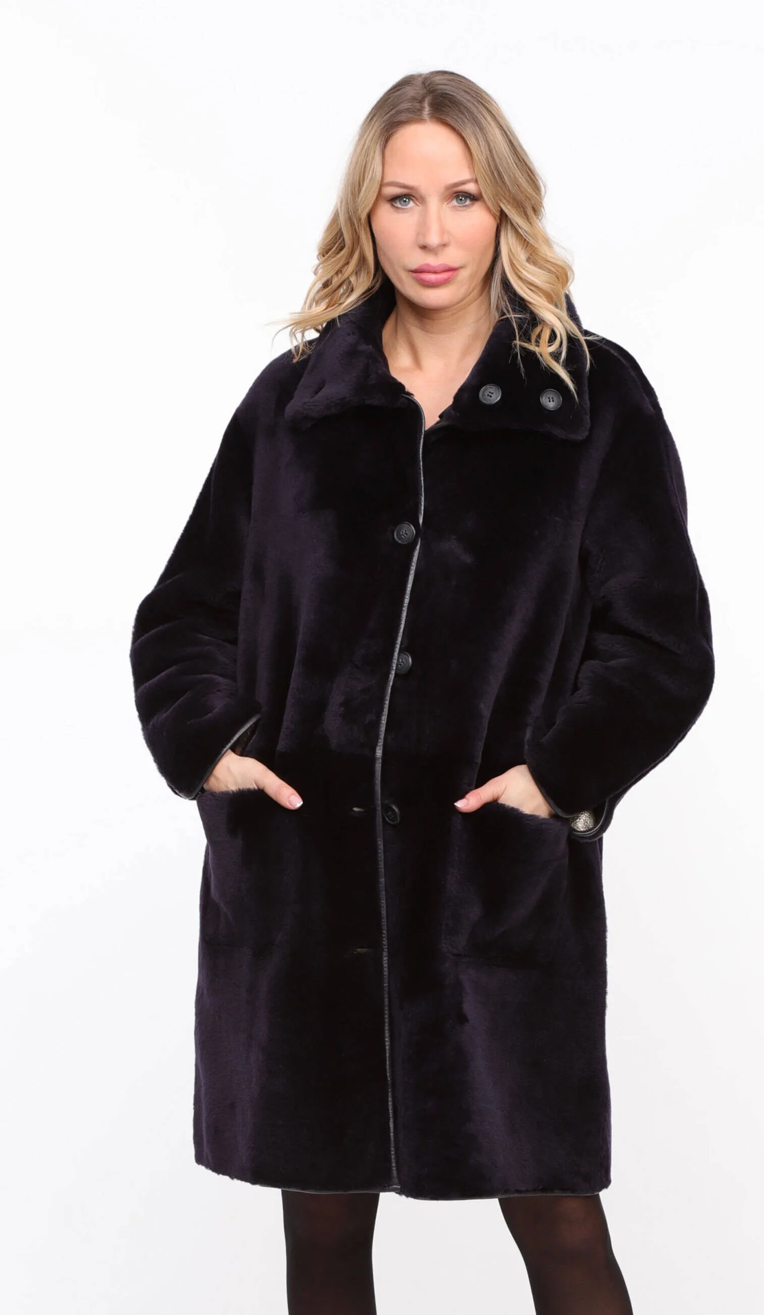 Reversible Navy Gold Gaby Sheepskin Coat