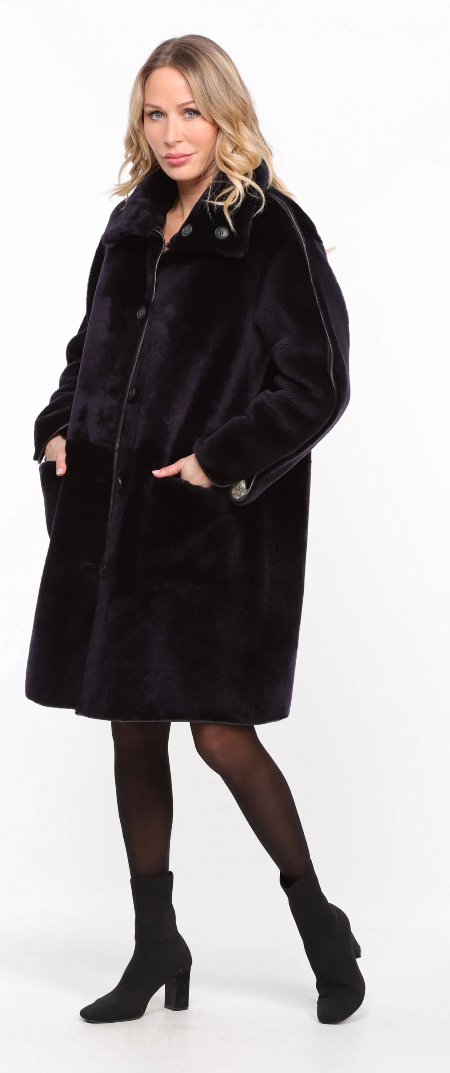 Reversible Navy Gold Gaby Sheepskin Coat