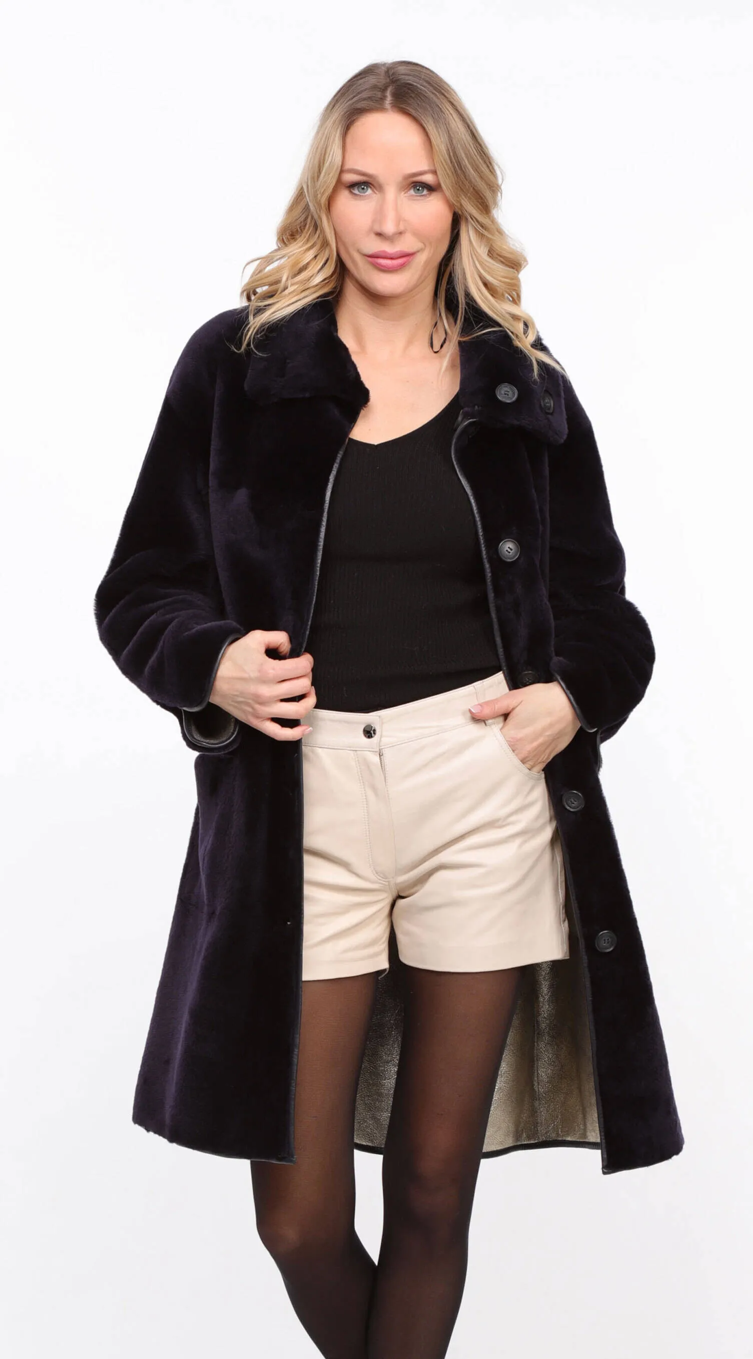 Reversible Navy Gold Gaby Sheepskin Coat