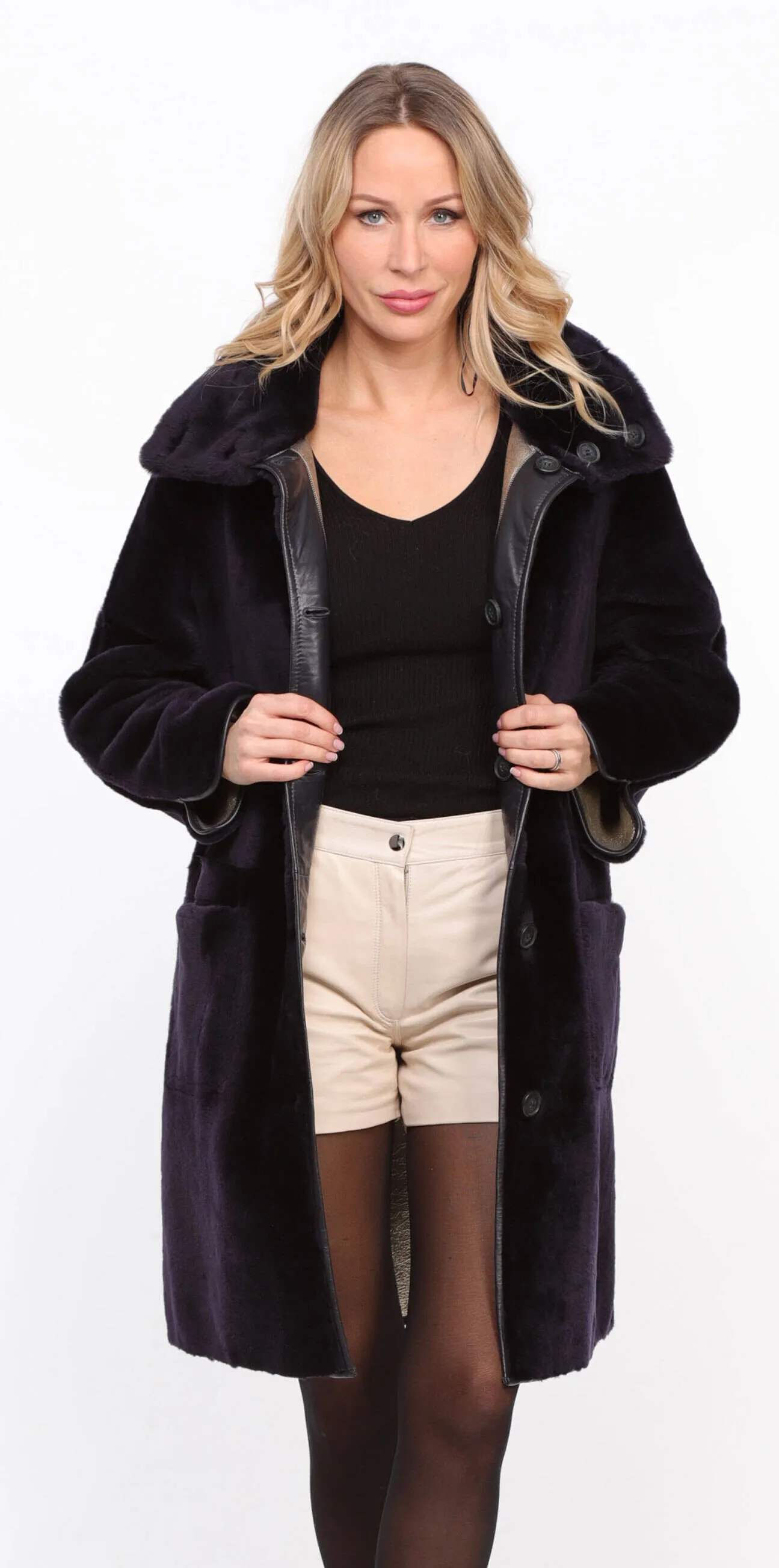 Reversible Navy Gold Gaby Sheepskin Coat