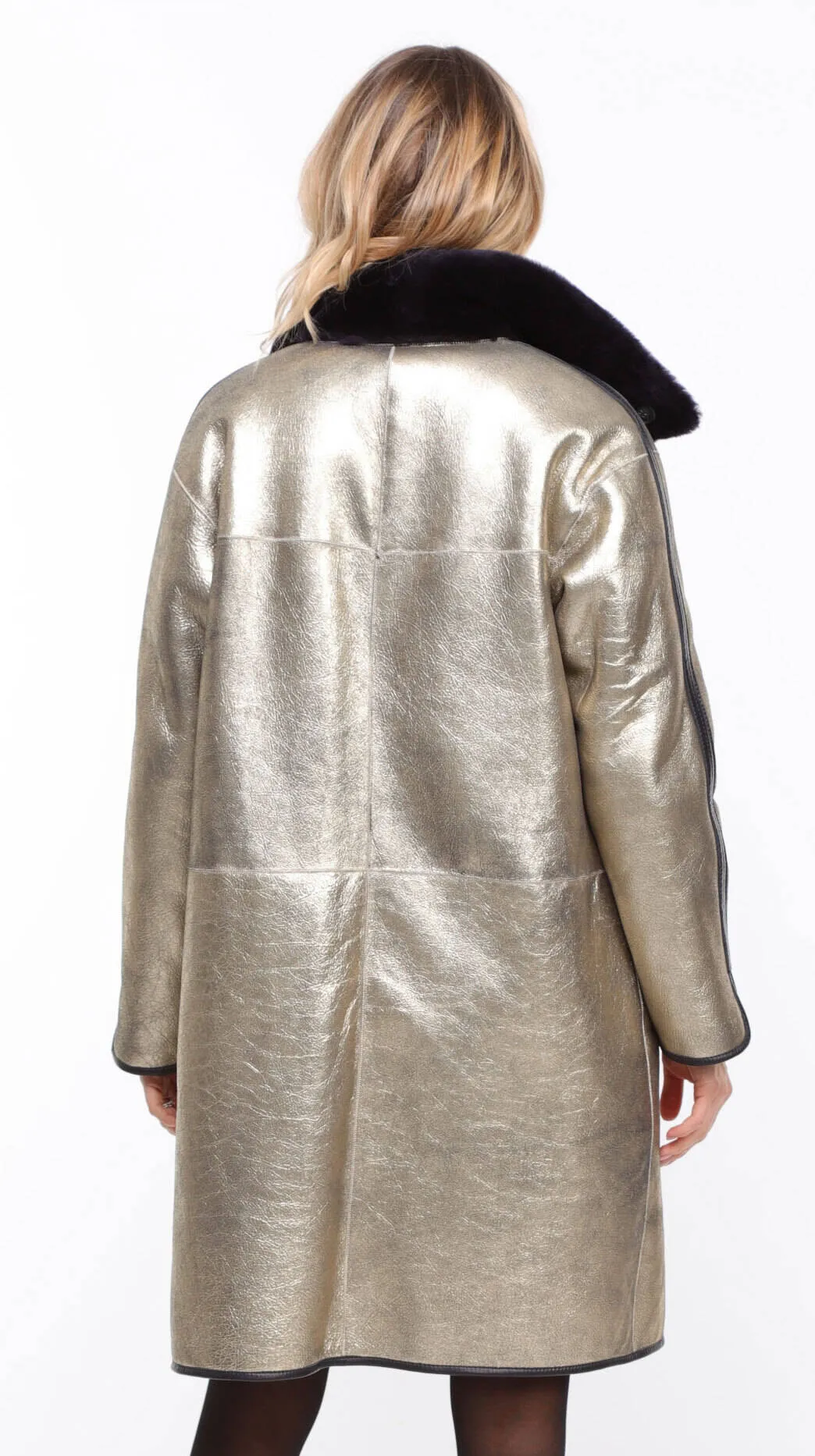 Reversible Navy Gold Gaby Sheepskin Coat