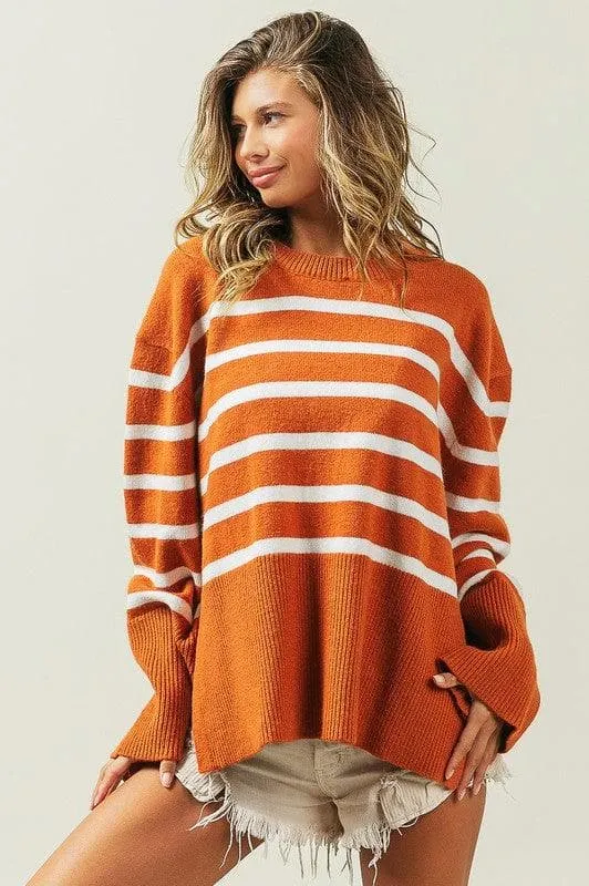 Ribbed Hem Stripe Sweater - BiBi Callie