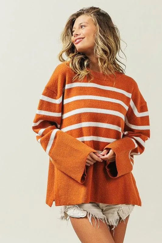 Ribbed Hem Stripe Sweater - BiBi Callie