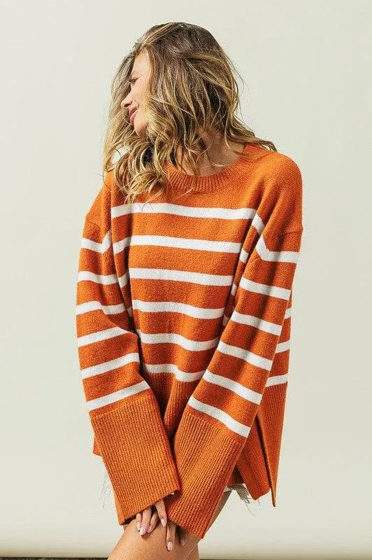 Ribbed Hem Stripe Sweater - BiBi Callie