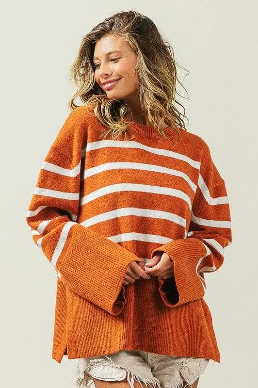 Ribbed Hem Stripe Sweater - BiBi Callie