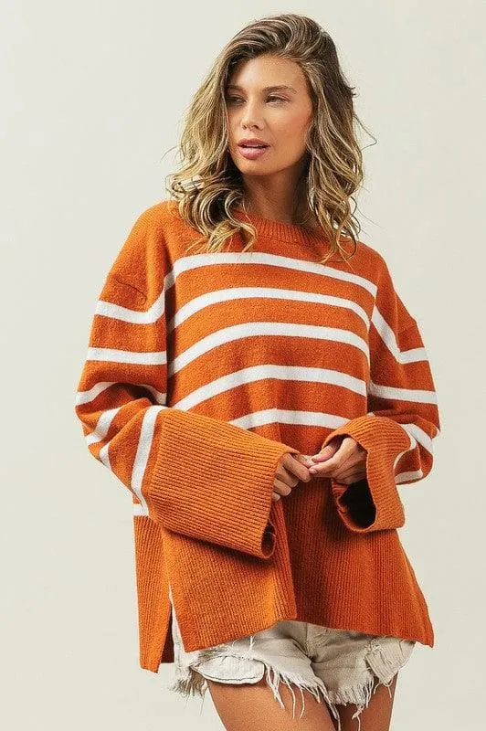 Ribbed Hem Stripe Sweater - BiBi Callie