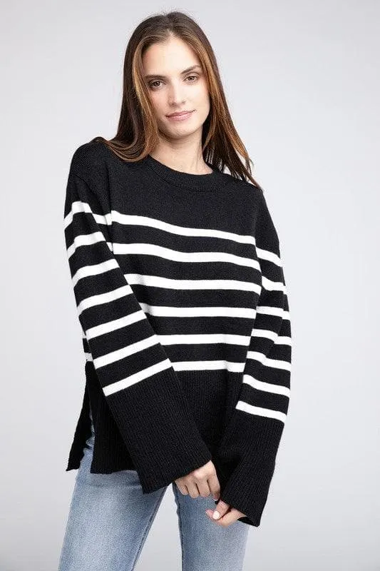 Ribbed Hem Stripe Sweater - BiBi Callie