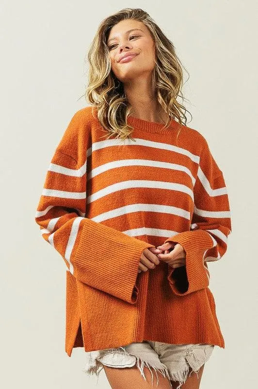 Ribbed Hem Stripe Sweater - BiBi Callie