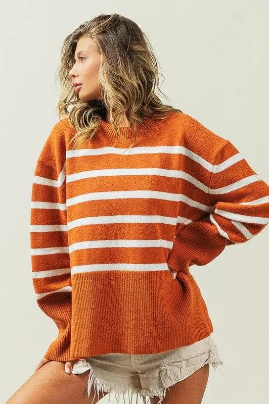 Ribbed Hem Stripe Sweater - BiBi Callie