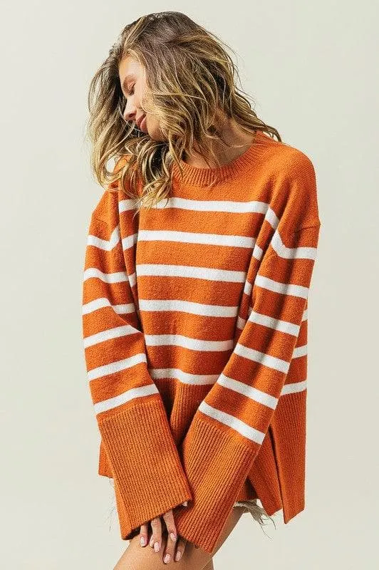 Ribbed Hem Stripe Sweater - BiBi Callie