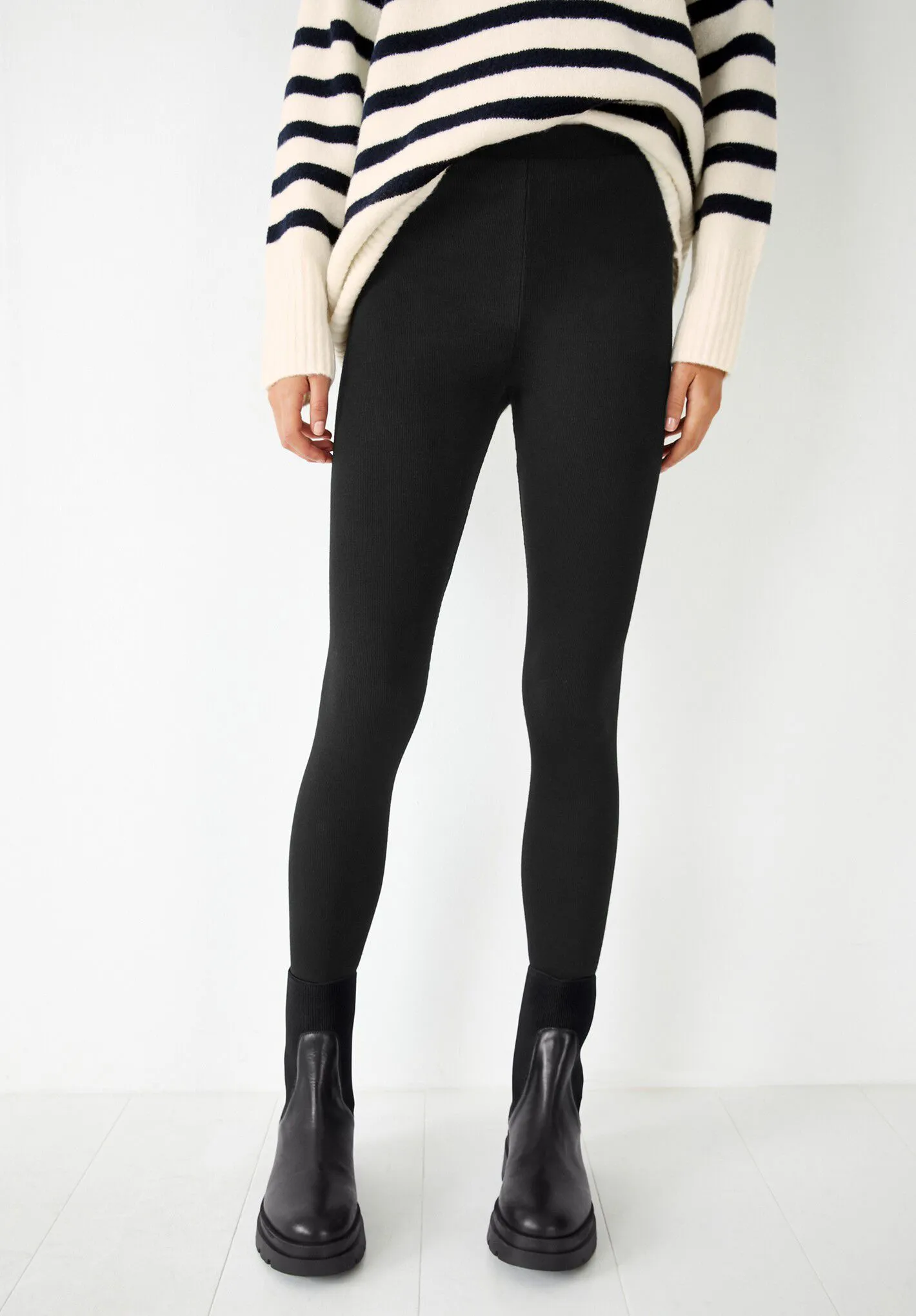 Ribbed Jersey Leggings - Ribbed Leggings in Jersey Fabric