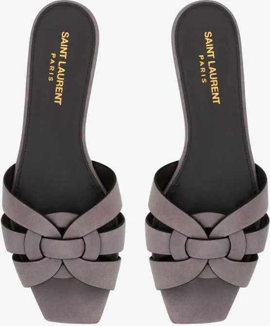 Purple Tribute Leather Flat Sandals by Saint Laurent