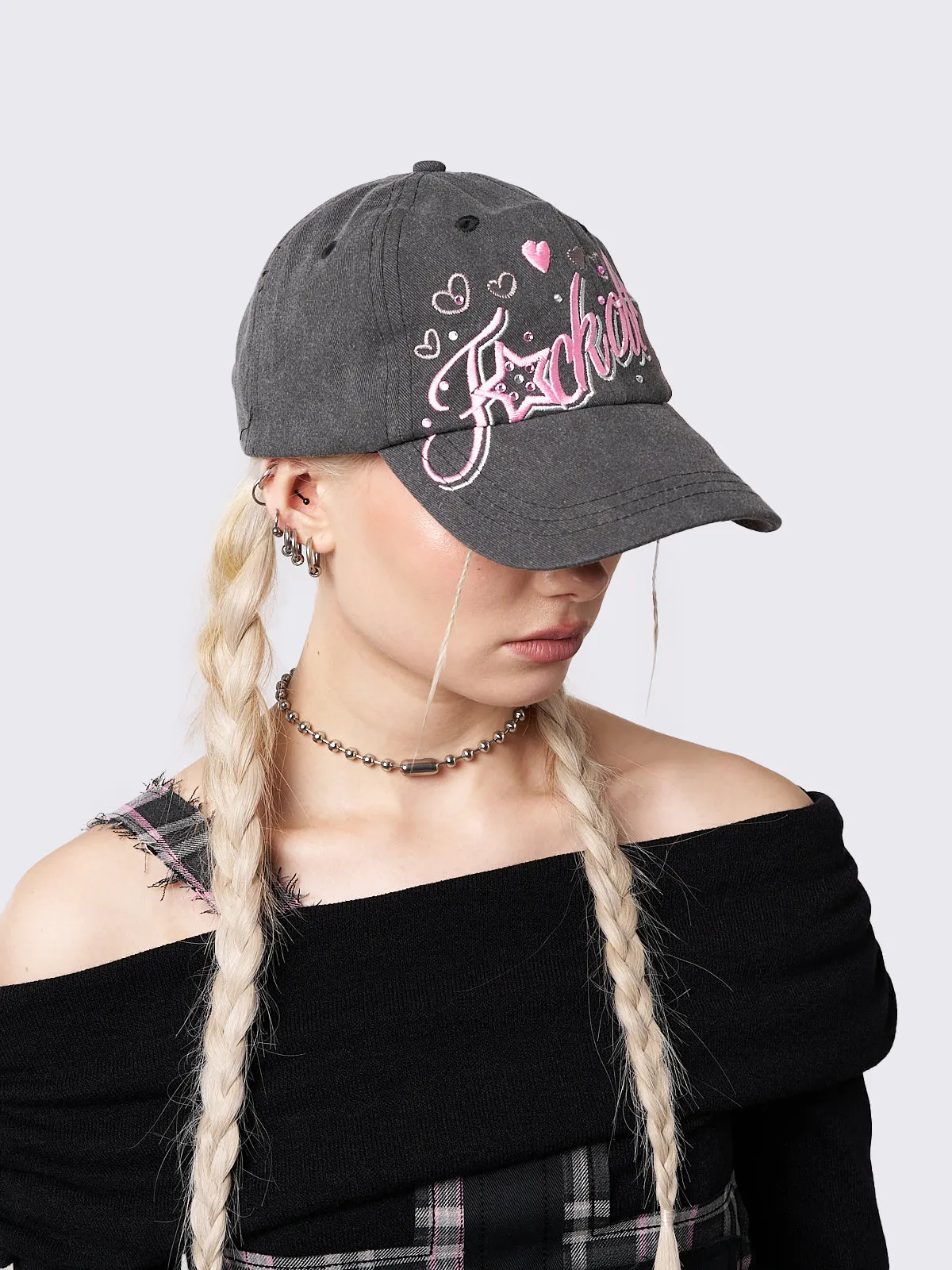 Sparkly Heart Crystal Embellished Baseball Hat