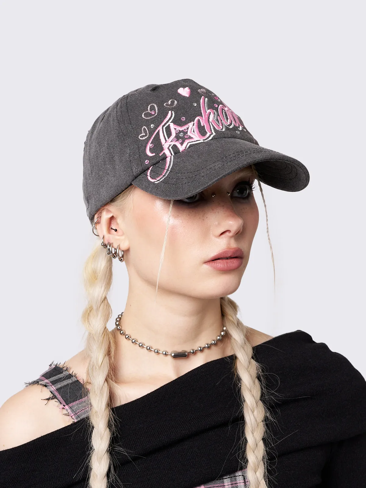 Sparkly Heart Crystal Embellished Baseball Hat