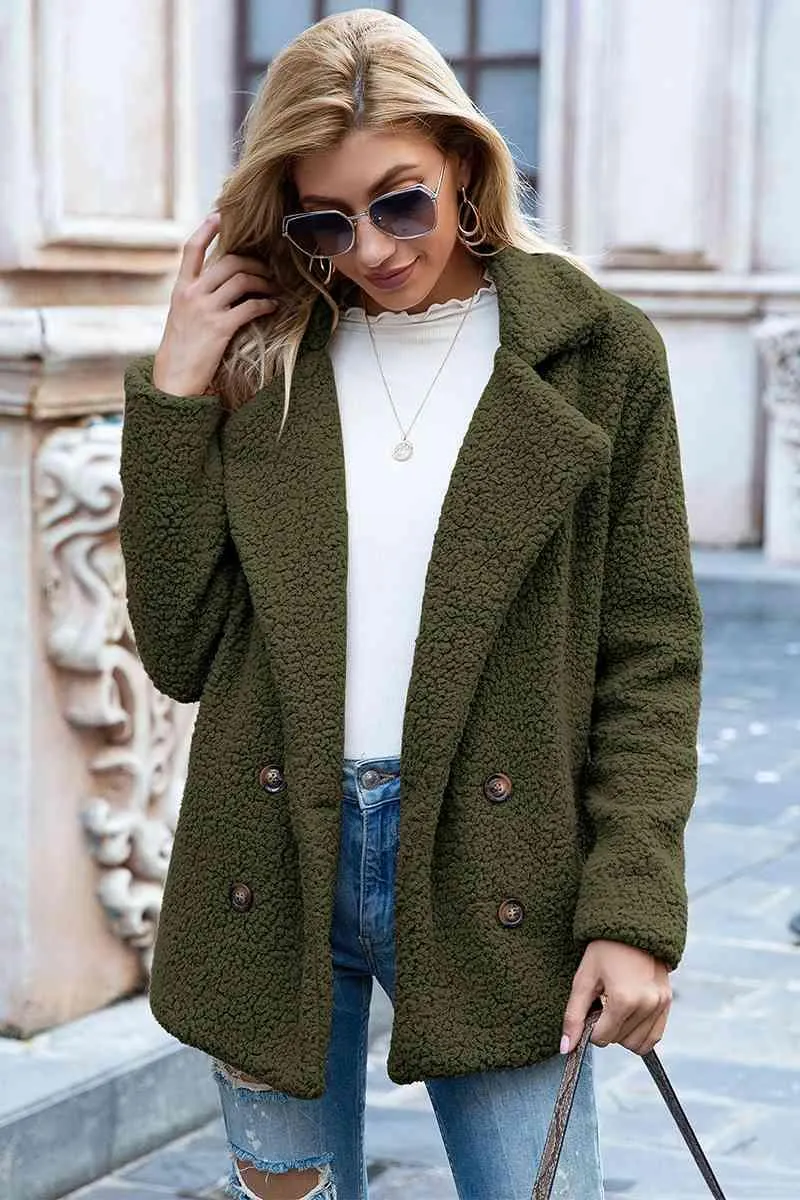 Sophia Sherpa Coat with Lapel Collar 