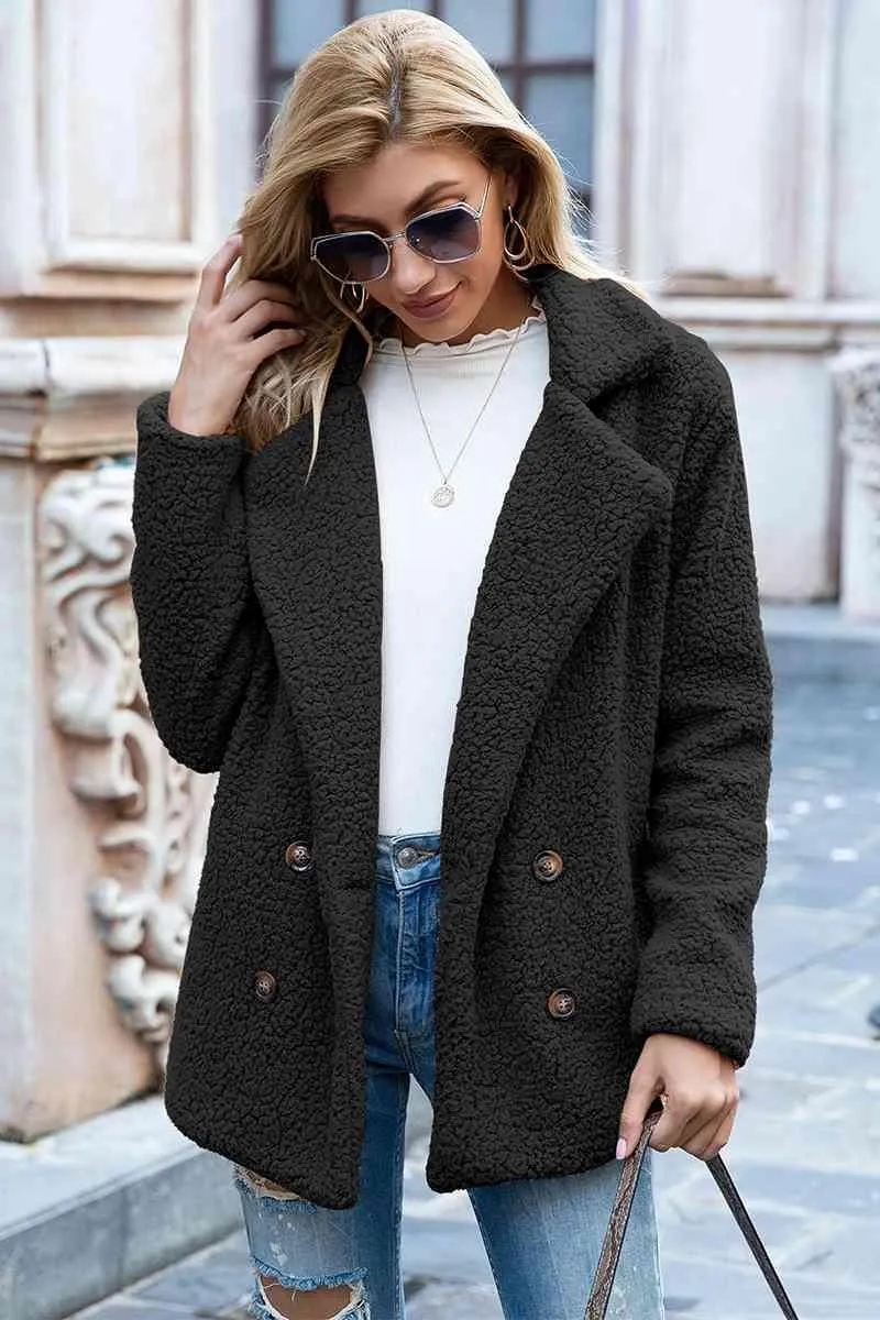 Sophia Sherpa Coat with Lapel Collar 