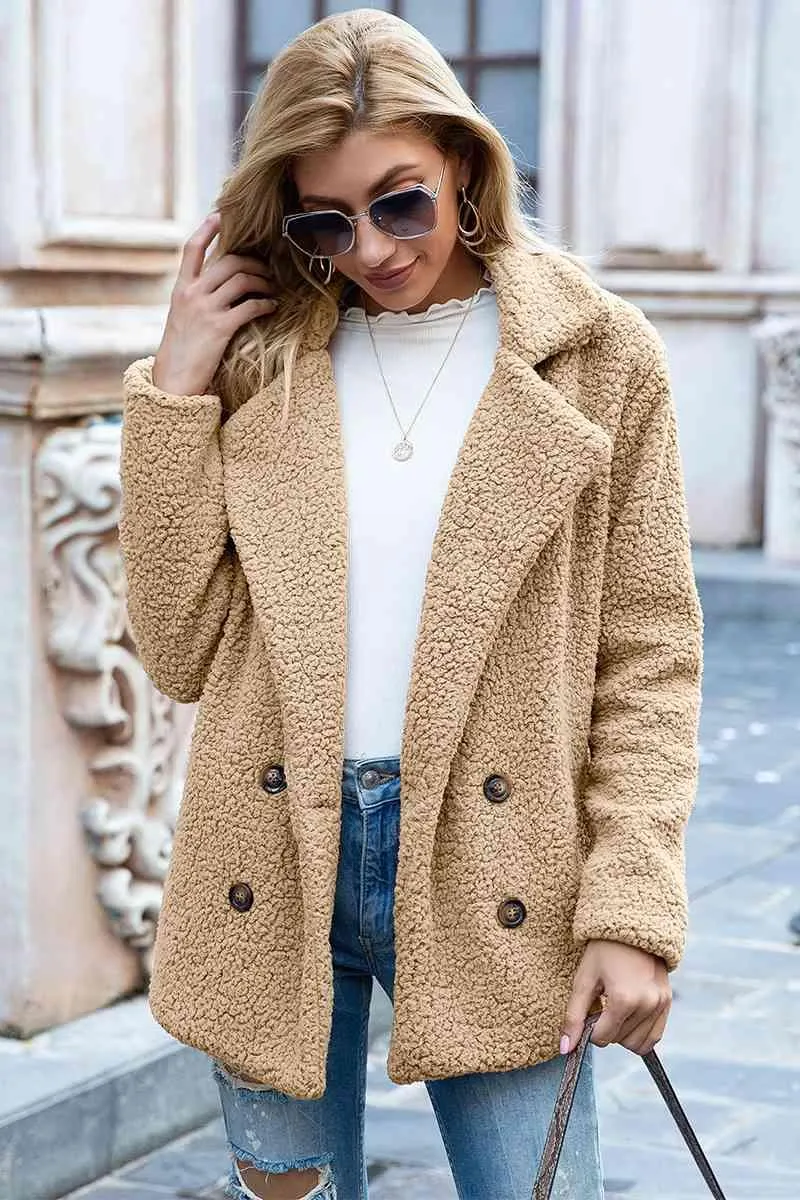 Sophia Sherpa Coat with Lapel Collar 