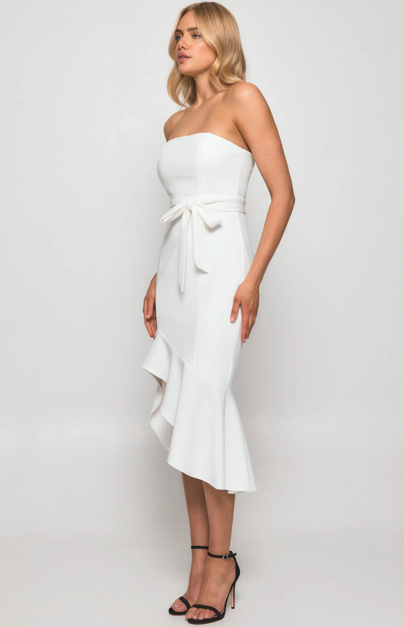 Strapless Midi Dress with Cascade Frill Hem