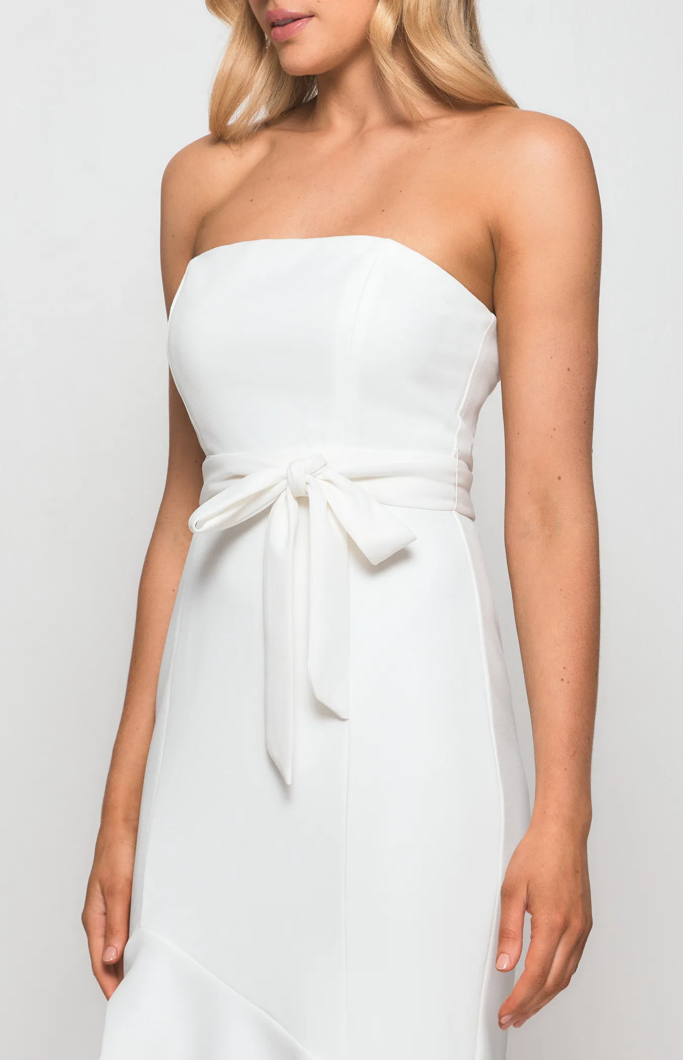 Strapless Midi Dress with Cascade Frill Hem