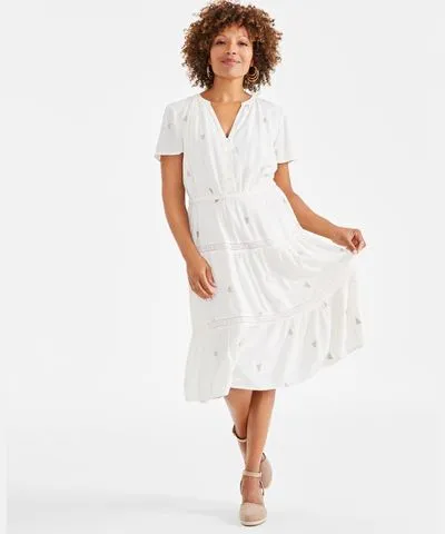 Style and Co Lace Trim Textured Embroidered Dress