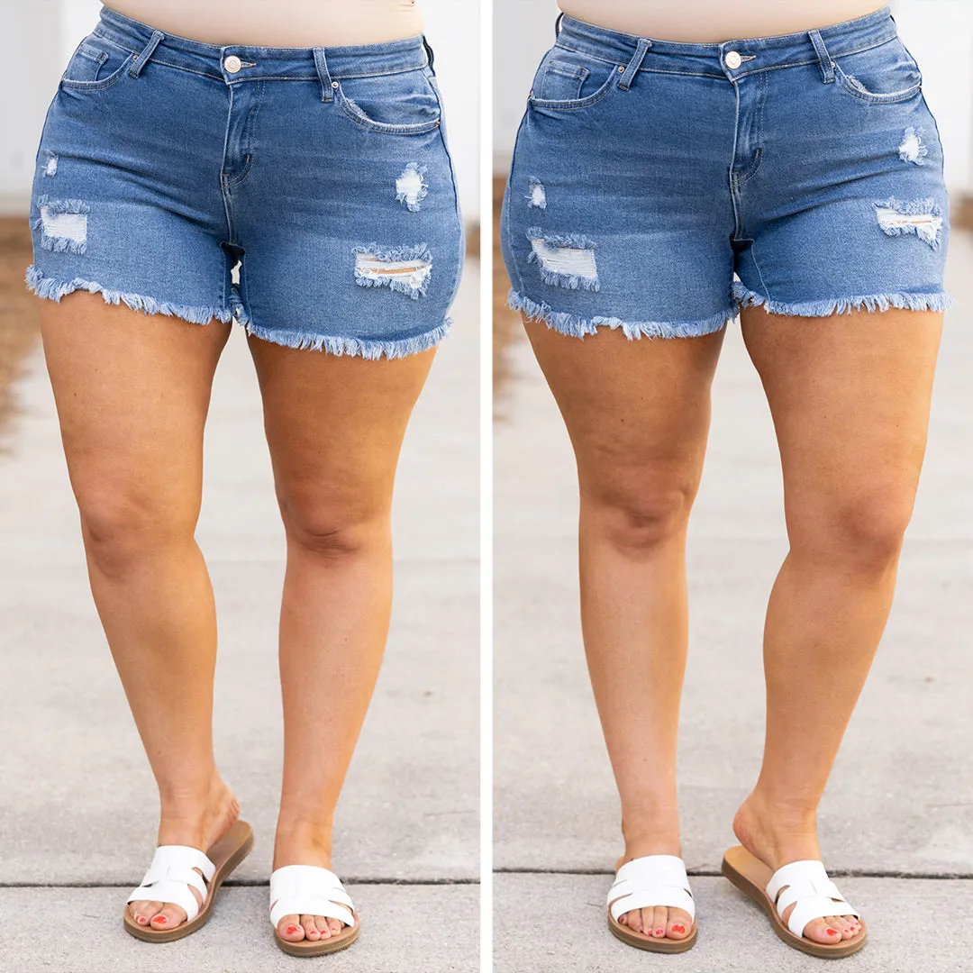 Summer Vibes Denim Shorts, Denim Blue